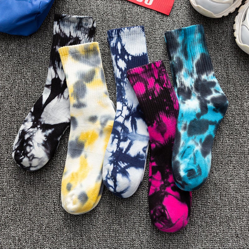 Tie-Dyed Long Socks Men'S Mid-Length Socks Ins Trendy Pure Cotton Autumn Basketball Towel Socks Thickened Women'S High-Top Long Socks - Image 2