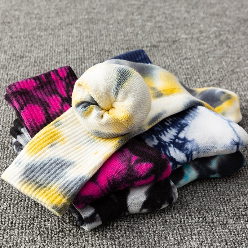 Tie-Dyed Long Socks Men'S Mid-Length Socks Ins Trendy Pure Cotton Autumn Basketball Towel Socks Thickened Women'S High-Top Long Socks - Image 4