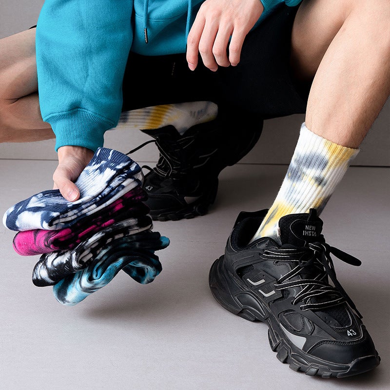 Tie-Dyed Long Socks Men'S Mid-Length Socks Ins Trendy Pure Cotton Autumn Basketball Towel Socks Thickened Women'S High-Top Long Socks - Image 3