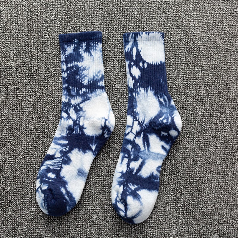Tie-Dyed Long Socks Men'S Mid-Length Socks Ins Trendy Pure Cotton Autumn Basketball Towel Socks Thickened Women'S High-Top Long Socks - Image 1