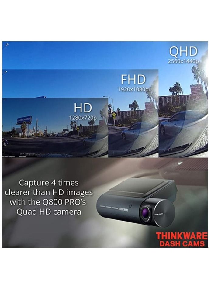 THINKWARE - Thinkware Q800PRO Dual Dashcam Front and Rear Camera for Cars, 1440P, Dashboard Camera Recorder with G-Sensor, Car Camera w/Sony Sensor, Parking Mode, WiFi, GPS, Night Vision, Loop Recording, 32GB - Image 1