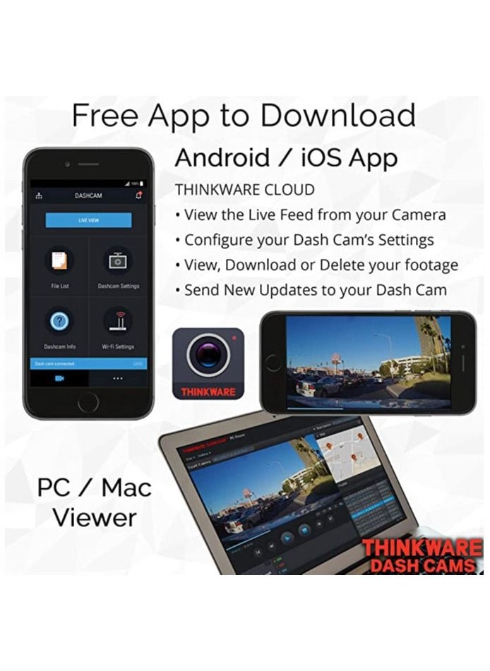 THINKWARE - Thinkware Q800PRO Dual Dashcam Front and Rear Camera for Cars, 1440P, Dashboard Camera Recorder with G-Sensor, Car Camera w/Sony Sensor, Parking Mode, WiFi, GPS, Night Vision, Loop Recording, 32GB - Image 1