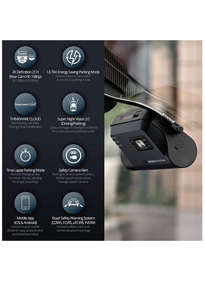 THINKWARE - Thinkware Q800PRO Dual Dashcam Front and Rear Camera for Cars, 1440P, Dashboard Camera Recorder with G-Sensor, Car Camera w/Sony Sensor, Parking Mode, WiFi, GPS, Night Vision, Loop Recording, 32GB - Image 1