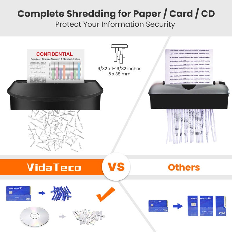 VidaTeco Paper Shredder 14-Sheet Cross-Cut Shredder with US Patented Cutter,Also Shreds Card/CD,Heavy Duty Paper Shredding Machine for Home Office,Fast with Jam Proof System,6.6-Gallon Basket (ETL) - Image 3
