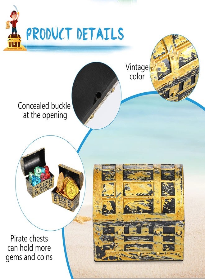 Threan 32 Pieces Mini Pirate Treasure Chests 2.3 Inch Plastic Treasure Chests with a Gold Finish Vintage Pirate Jewelry Box for Halloween Birthday Christmas Party Favors Trinkets Supplies for Boys Girls - Image 3