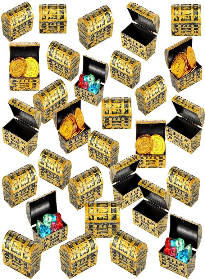 Threan 32 Pieces Mini Pirate Treasure Chests 2.3 Inch Plastic Treasure Chests with a Gold Finish Vintage Pirate Jewelry Box for Halloween Birthday Christmas Party Favors Trinkets Supplies for Boys Girls - Image 1