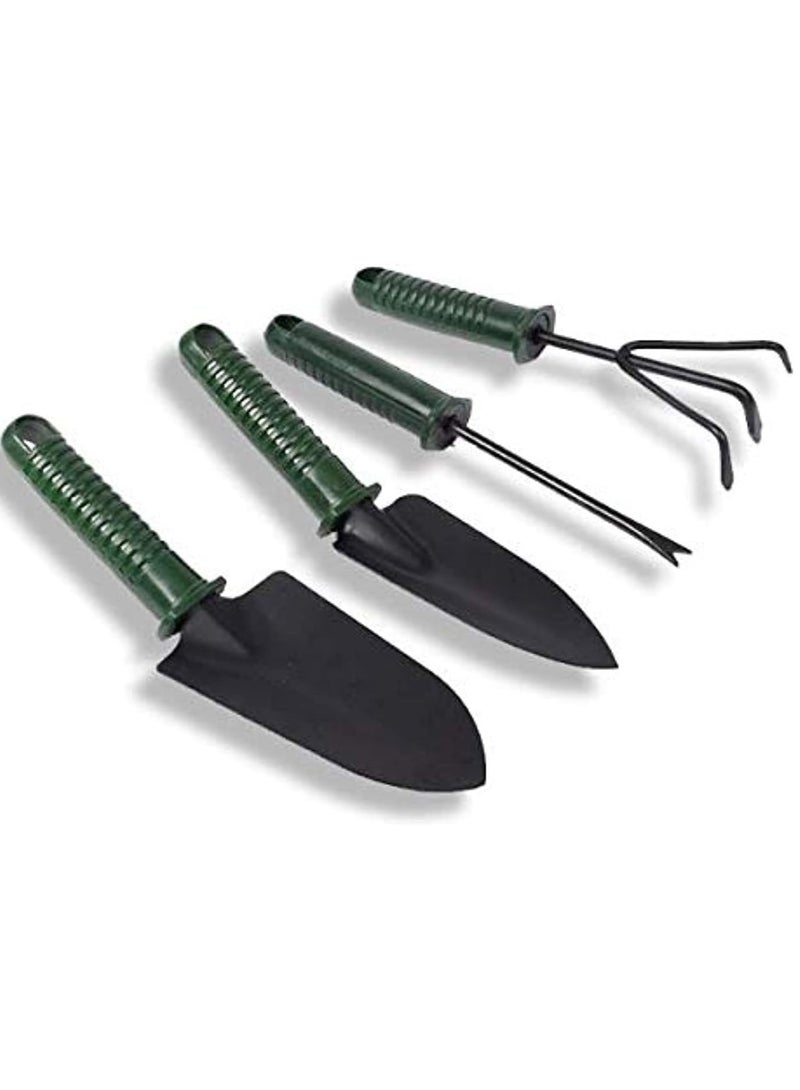 مخطوطات 4 قطع 25 سم مجموعة أدوات الحديقة مجرفة ومجرفة وتشذيب أوراق الشجر ومجرفة مصغرة للحديقة الجنية وزراعة النباتات مجموعة أدوات يدوية، أخضر - Image 1