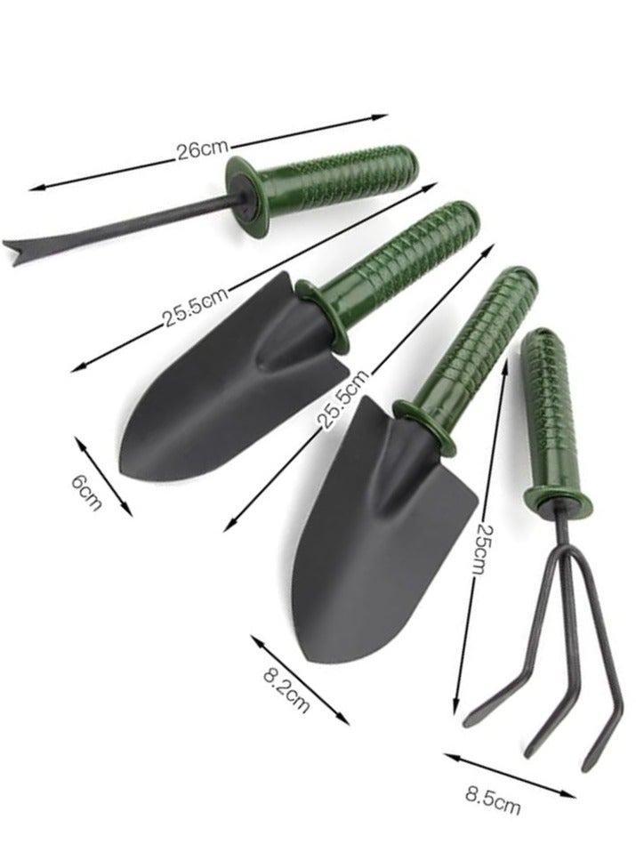 مخطوطات 4 قطع 25 سم مجموعة أدوات الحديقة مجرفة ومجرفة وتشذيب أوراق الشجر ومجرفة مصغرة للحديقة الجنية وزراعة النباتات مجموعة أدوات يدوية، أخضر - Image 2
