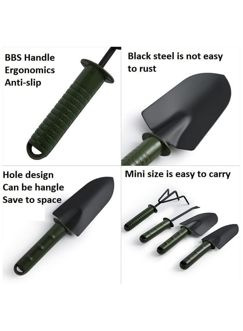 مخطوطات 4 قطع 25 سم مجموعة أدوات الحديقة مجرفة ومجرفة وتشذيب أوراق الشجر ومجرفة مصغرة للحديقة الجنية وزراعة النباتات مجموعة أدوات يدوية، أخضر - Image 3