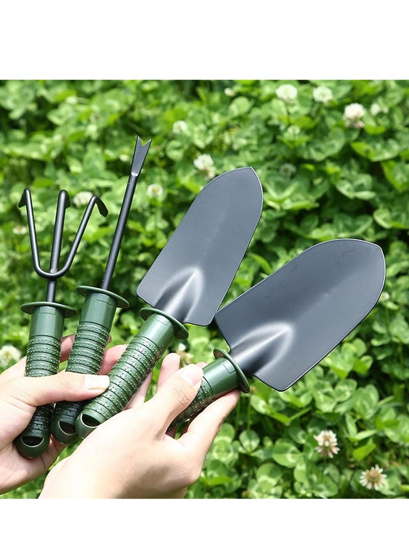 مخطوطات 4 قطع 25 سم مجموعة أدوات الحديقة مجرفة ومجرفة وتشذيب أوراق الشجر ومجرفة مصغرة للحديقة الجنية وزراعة النباتات مجموعة أدوات يدوية، أخضر - Image 5