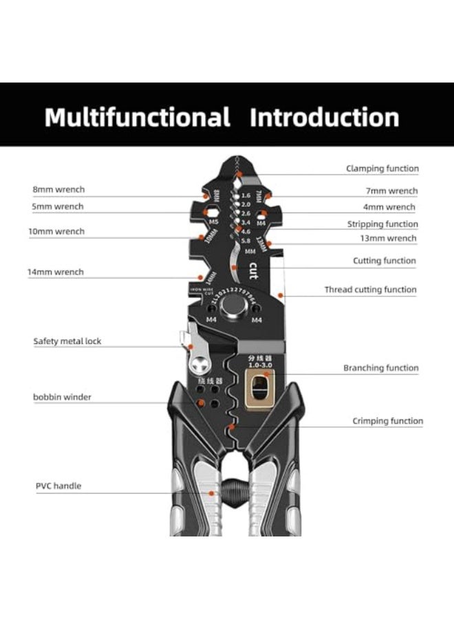 Tazweeq 1 Pcs Multifunction Wire Strippers Electeical, 8 inch Wire Crimping Tool, 25-in-1 Wire Cutter, Professional Electrician Pliers Tools and Cable Stripper, for Cutting, Stripping, Shearing - Image 3