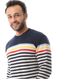 Andora Horizon Stripes Pattern Slip On Pullover _ Navy Blue & White  - Image 2