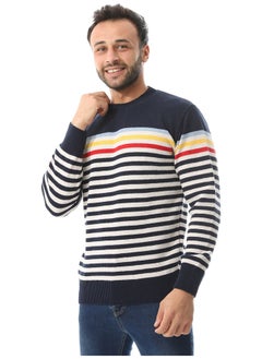 Andora Horizon Stripes Pattern Slip On Pullover _ Navy Blue & White  - Image 3