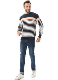 Andora Horizon Stripes Pattern Slip On Pullover _ Navy Blue & White  - Image 1
