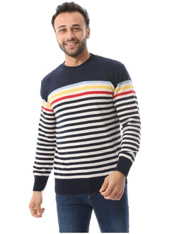 Andora Horizon Stripes Pattern Slip On Pullover _ Navy Blue & White  - Image 4