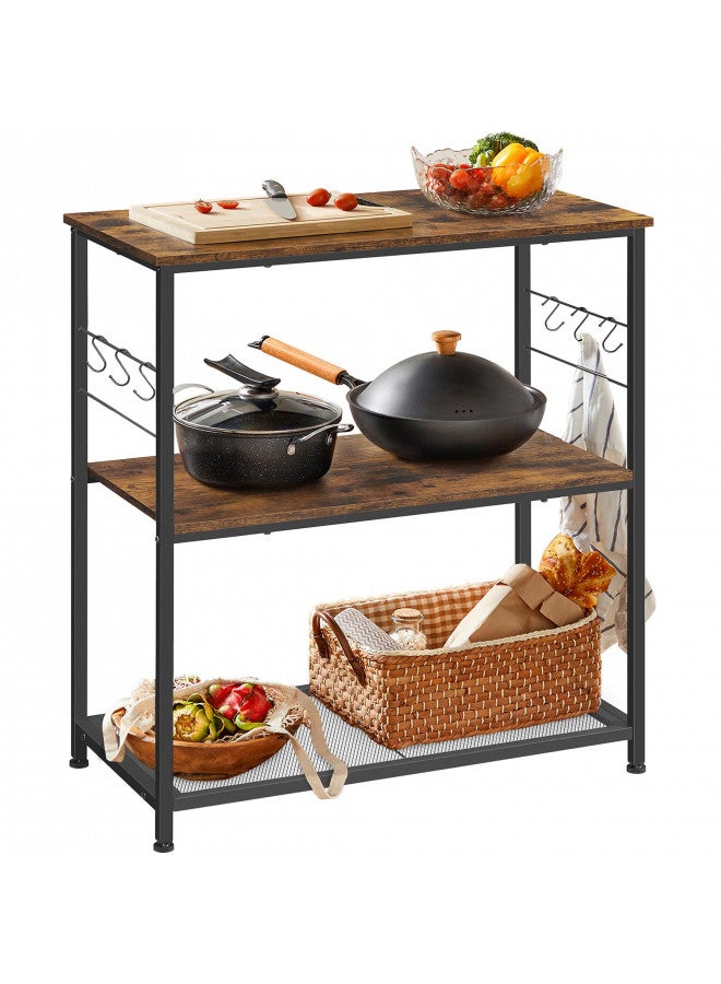 VASAGLE Bakers Rack, Kitchen Shelf, Kitchen Island, Microwave Oven Stand with 3 Open Shelves, 6 Hooks, Metal Frame, 15.7 x 31.5 x 35.4 Inches, Industrial, Rustic Brown and Black UKKI002B01 - Image 1