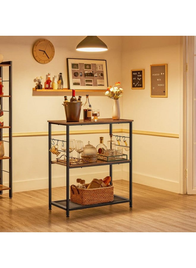 VASAGLE Bakers Rack, Kitchen Shelf, Kitchen Island, Microwave Oven Stand with 3 Open Shelves, 6 Hooks, Metal Frame, 15.7 x 31.5 x 35.4 Inches, Industrial, Rustic Brown and Black UKKI002B01 - Image 2