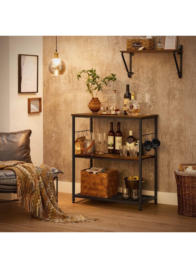 VASAGLE Bakers Rack, Kitchen Shelf, Kitchen Island, Microwave Oven Stand with 3 Open Shelves, 6 Hooks, Metal Frame, 15.7 x 31.5 x 35.4 Inches, Industrial, Rustic Brown and Black UKKI002B01 - Image 5