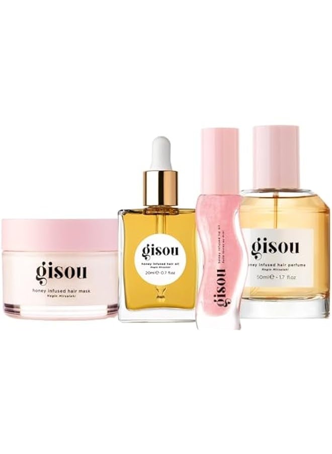 Gisou 4-Piece Set HONEY GLOSS HYDRATION HEROES， HSH SHINE POR HAIR & LIPS - Image 1