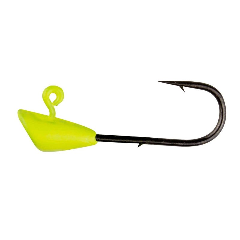 Trout Magnet Jig Heads - 1/64 oz Chartreuse 25 Pack - Shad Dart Head Shape Hook with Lure Body Securing Barb - Balanced Jigs and Hooks for Trout Crappie Bass Panfish - Freshwater Saltwater Fishing - Image 1