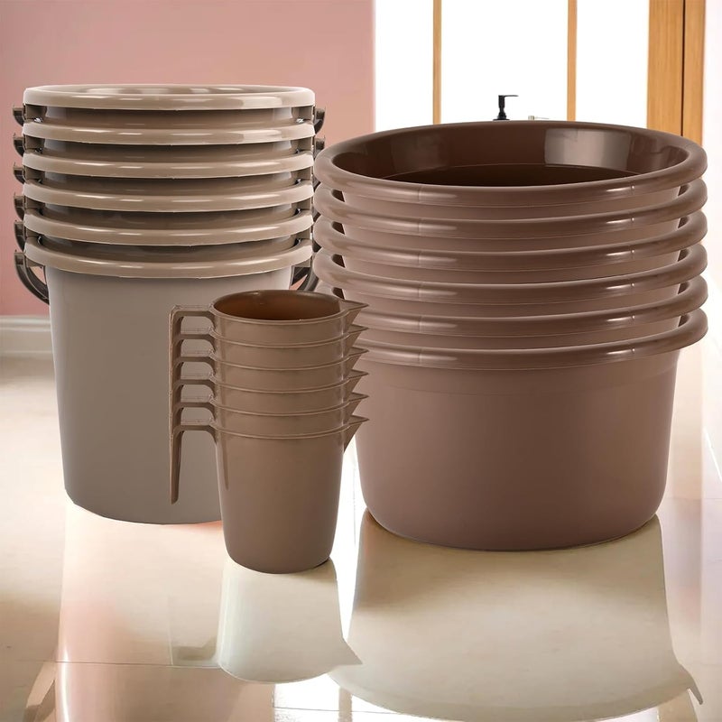 Kuber Industries Kuber Industries Set of 18 Bathroom Combo Set Bathing Set Bathware Set 6 Piece Tub6 Piece Bucket 6 Piece Mug Combo Set for Bathroom Bathroom Accessories Set Brown  - Image 1