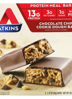 Atkins Protein Meal Bar Chocolate Chip Cookie Dough 5 Bars 2.12 oz (60 g) Each 
