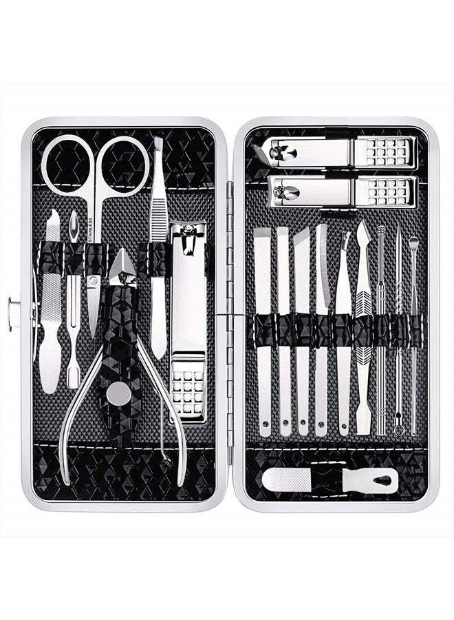 Yougai Manicure Set Nail Clippers Pedicure Kit -18 Pieces Stainless Steel Manicure Kit, Professional Grooming Kits, Nail Care Tools with Luxurious Travel Case, Black - Image 1