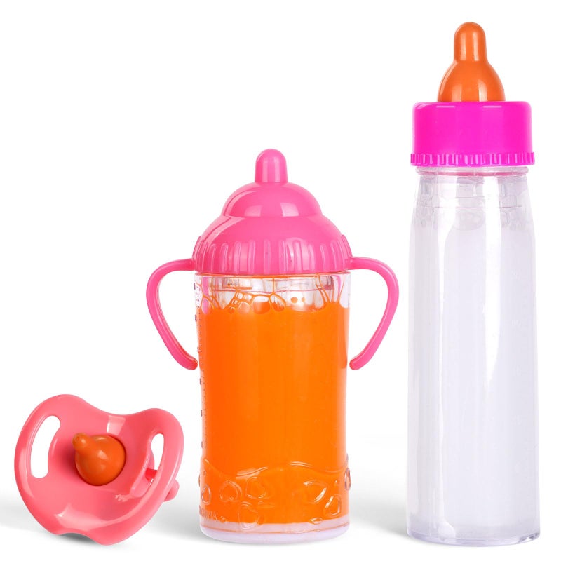 Aolso Magic Bottle, Pack of 2 Baby Doll Milk Bottles with Dummy, New Born Baby Doll Accessories, Simulated Feeding for Baby Dolls - Liquid Disappears When Tilting - Image 1