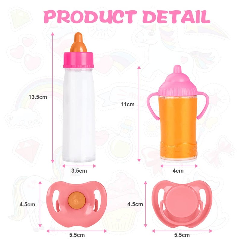 Aolso Magic Bottle, Pack of 2 Baby Doll Milk Bottles with Dummy, New Born Baby Doll Accessories, Simulated Feeding for Baby Dolls - Liquid Disappears When Tilting - Image 2