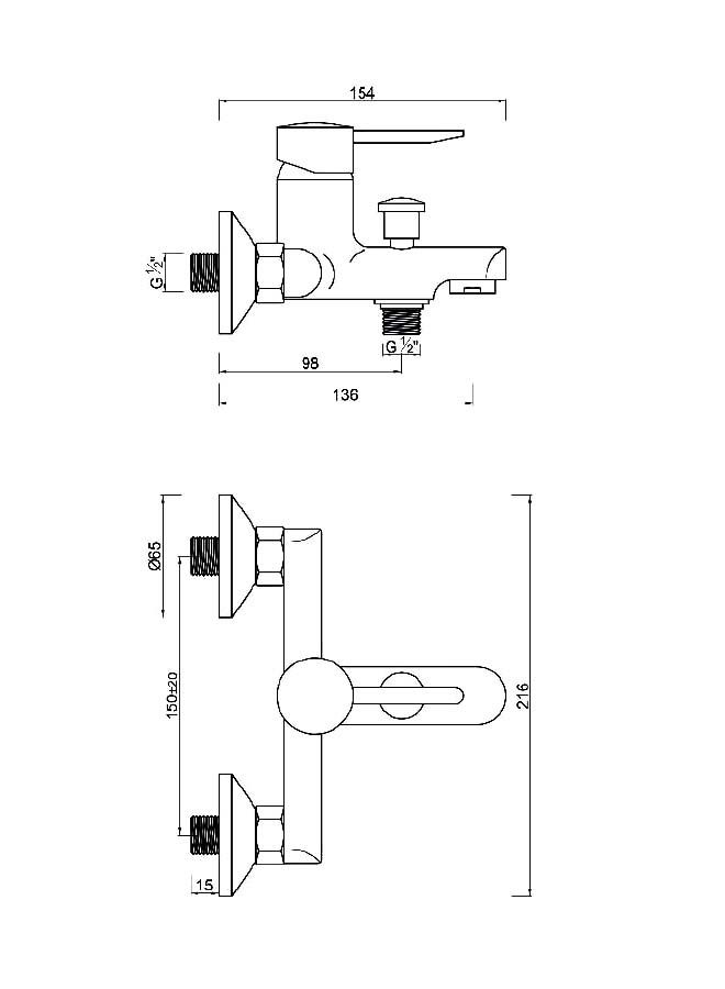 BURG Wall Mounted Single Lever Bath Shower Mixer Silver - Image 3