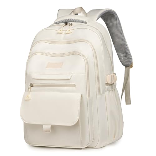 Lamprod Cute Aesthetic Girls Backpack for School Large Capacity Bookbags College Backpack for Students Kids Teen Girls Laptop Bookbag Casual Travel DaypacksWhite - Image 1