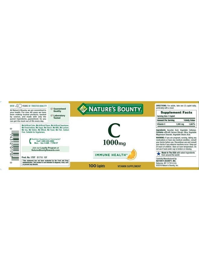 NATURE'S BOUNTY Vitamin C Pills and Supplement, Supports Immune Health, 1000mg,100 Count - Pack of 2  - Image 2