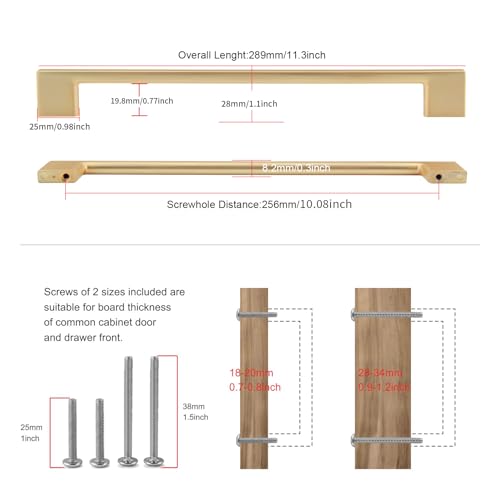 TUNNY 5 Pack Classic Cabinet Handles-10.08"/256mm Screw Spacing Champagne Bronze Furniture Hardware Handles for Kitchen Cabinets Bedroom Cabinet Pull - Image 2