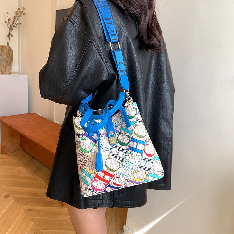 Women'S Bag Style Personality Set Large Tote Bag Fashion Simple Handbag Crossbody Bucket Bag Color-Blocking Design - Image 2