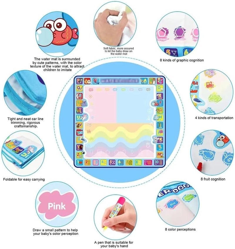 Facehub47 FACE HUB Extra Large 100X100 CM Aqua Magic Water Doodle Mat Water Drawing, Coloring and Doodling Mat for Toddler Kids Educational Toys Gifts for Boys Girls Age 2 3 4 5 6 7 8 Year Old - Image 3