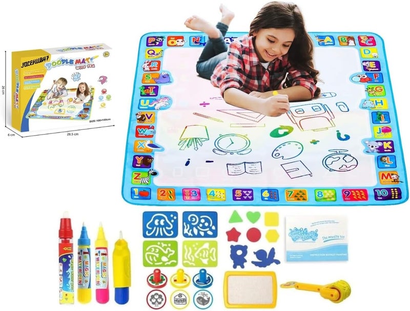Facehub47 FACE HUB Extra Large 100X100 CM Aqua Magic Water Doodle Mat Water Drawing, Coloring and Doodling Mat for Toddler Kids Educational Toys Gifts for Boys Girls Age 2 3 4 5 6 7 8 Year Old - Image 1