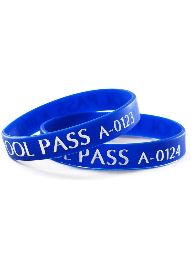 SmartSign (100-Pack) Adults Pool Pass Silicone Wristbands With Consecutive Numbering, Prefix A, 1/16 Inch Silicone Bracelet Band, 8“ L X 0.5“ W X 0.06“, Blue And White, Usa-Made  - Image 2