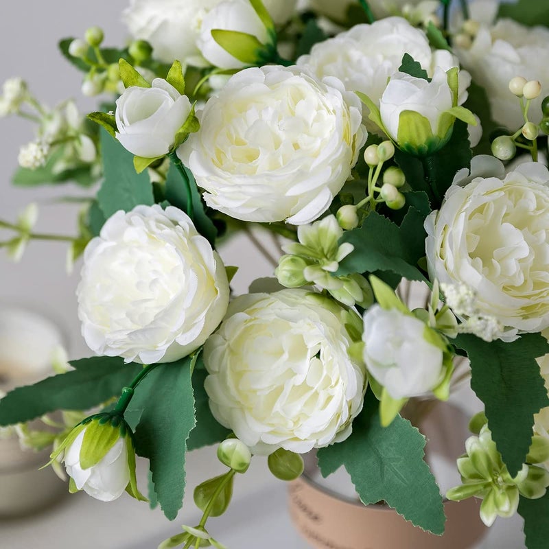 Floweroyal 4 Bunches Peony Artificial Flowers White Flowers Silk Peonies Bouquets for Wedding Party Table Centerpieces Floral Arrangement Home Kitchen Decor. - Image 3