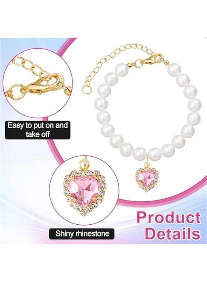 Set of 2 Heart-shaped Rhinestone Pearl Collars for Cats and Dogs - Adjustable Pet Necklace for Weddings and Parties in White and Pink  - Image 3