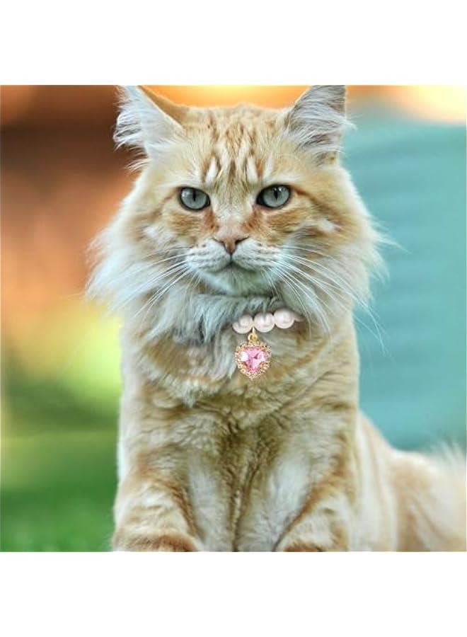 Set of 2 Heart-shaped Rhinestone Pearl Collars for Cats and Dogs - Adjustable Pet Necklace for Weddings and Parties in White and Pink  - Image 5