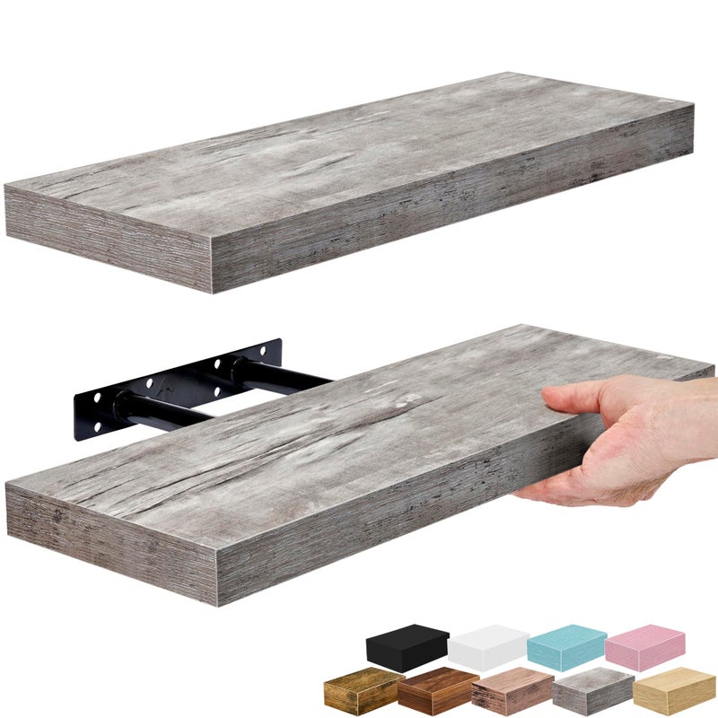 Sorbus Floating Shelves for Wall 16 Inch Floating Shelf for Kitchen Bedroom Living Room Bathroom Home Wall Decor Mounted Bathroom Shelves with Invisible Brackets Grey 2 Pack - Image 2