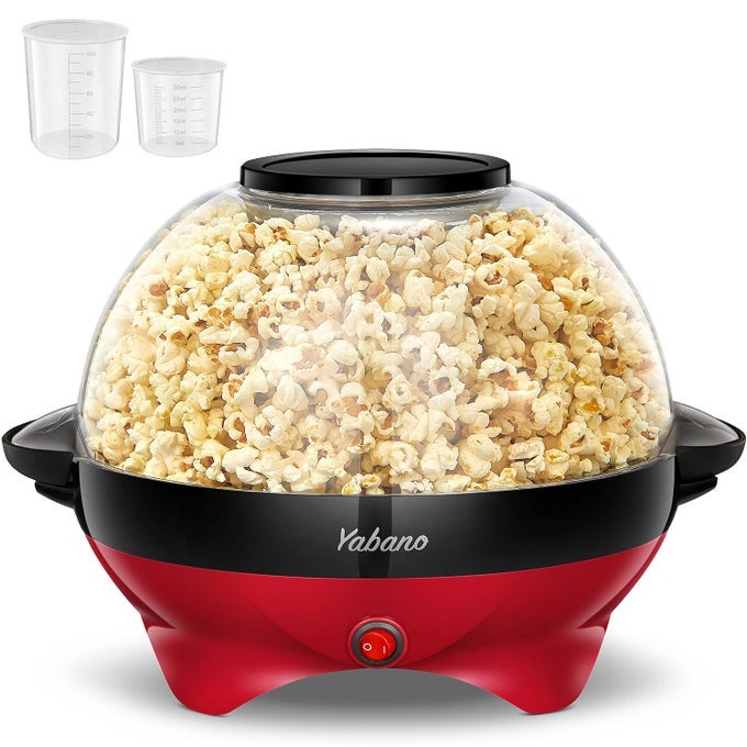 POPCORN MAKER MACHINE 5L POPCORN POPPER NONSTICK PLATE ELECTRIC STIRRING WITH QUICKHEAT TECHNOLOGY COOL TOUCH HANDLES HEALTHY LESS FAT 800W RED