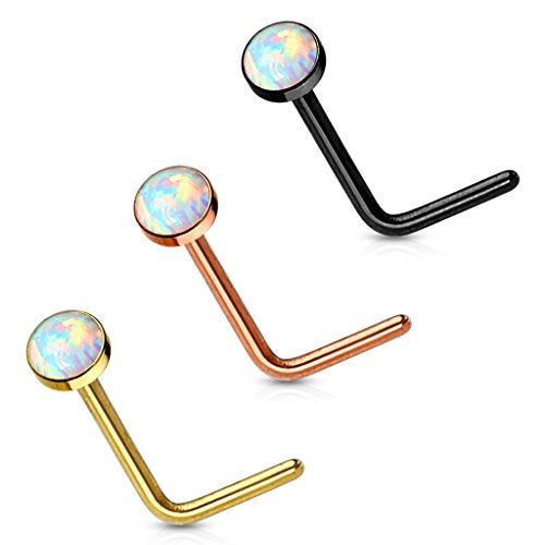 FIFTH CUE 20G Synthetic Opal Set Flat Top PVD Over 316L Surgical Steel L bend Stud Nose Rings (Gold) - Image 4