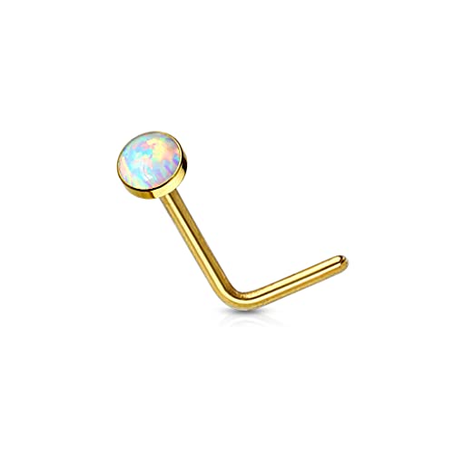 FIFTH CUE 20G Synthetic Opal Set Flat Top PVD Over 316L Surgical Steel L bend Stud Nose Rings (Gold) - Image 3