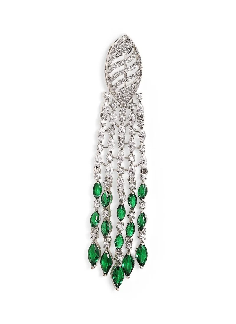برياسي American Diamond Stone Studded Floral Teardrop Shaped Drop Earrings
