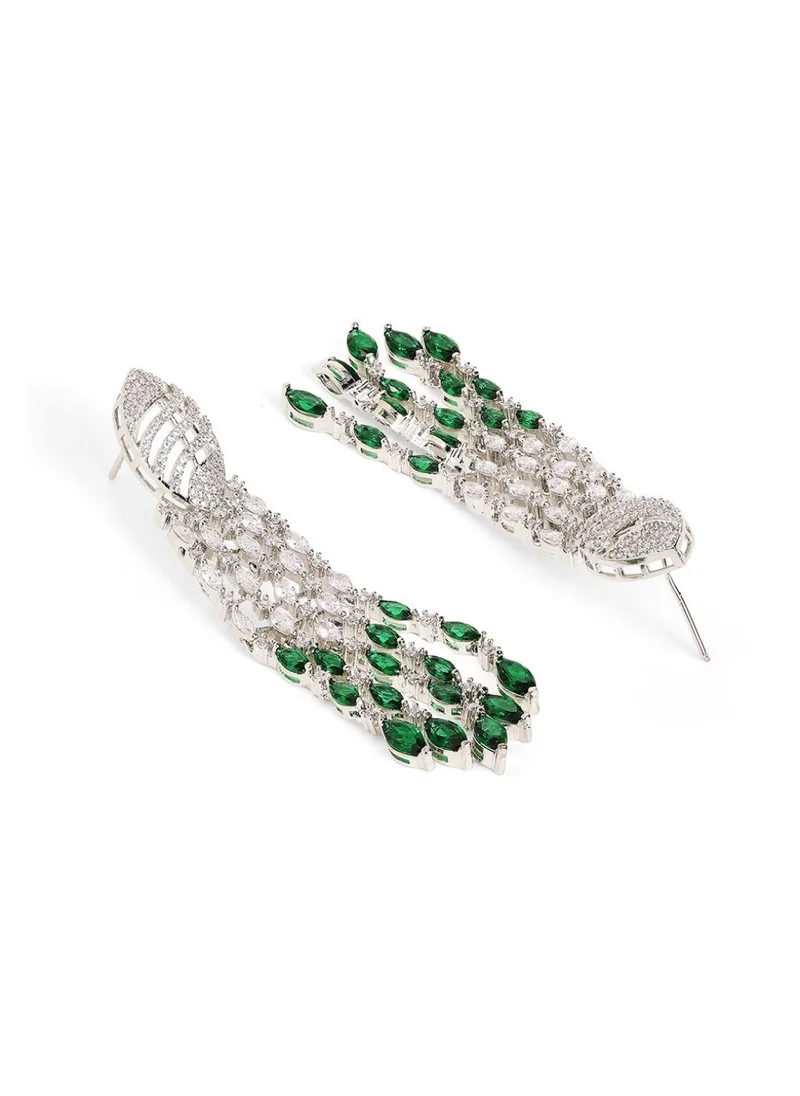 برياسي American Diamond Stone Studded Floral Teardrop Shaped Drop Earrings