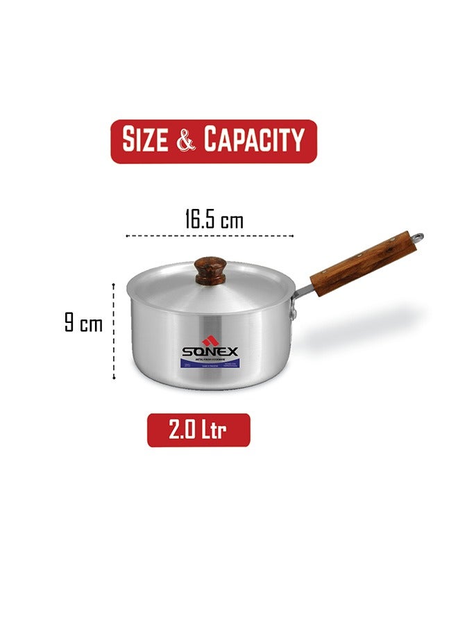 سونكس قدر صلصة سونكس من الألمنيوم رقم ١، ١٦.٥ سم، ٢ لتر – بلمسة معدنية أنيقة، مقبض خشبي بارد، توزيع حراري متساوٍ، مصنوع من مواد غذائية متينة، مثالي لتحضير الصلصات، الحساء، والاستخدام اليومي. - Image 5