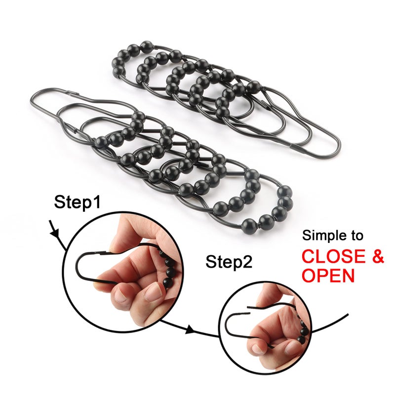 Ansxiy Shower Curtain Hooks Rings, Rustproof Metal Shower Curtain Rings for Bathroom Shower Rods Curtains - Set of 12, Matte Black - Image 3