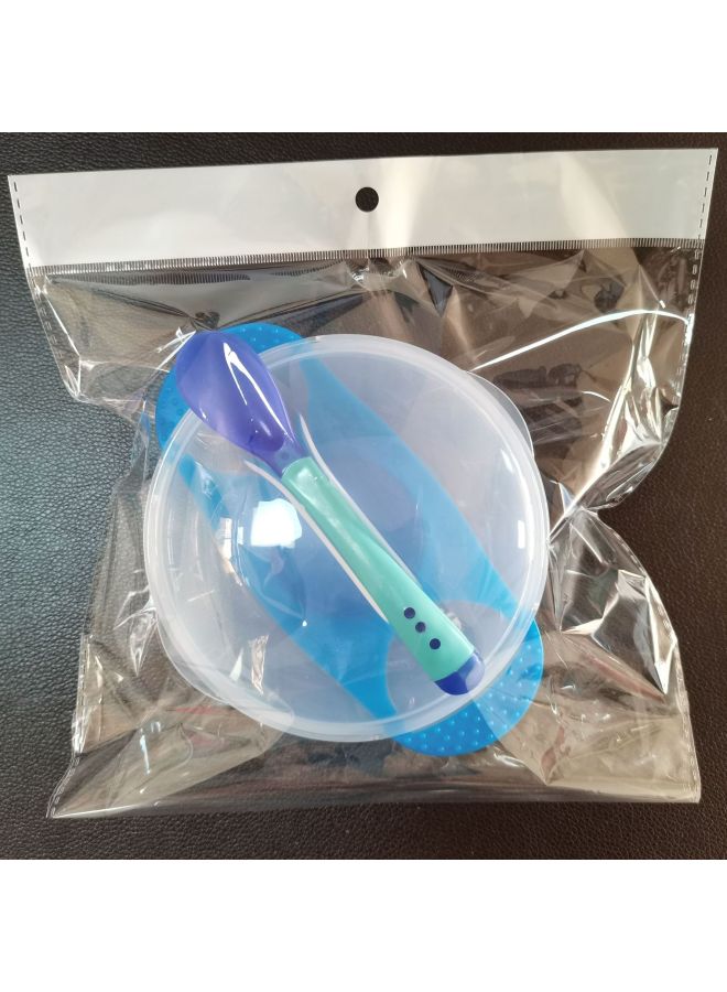 Factory Wholesale Baby Sucker Bowl Suit Non-slip Drop-resistant Baby Bowl With Temperature Spoon Baby Training Bowl Big Suction-Specifications:Sucker Bowl Suit OPP Bag Blue - Image 1