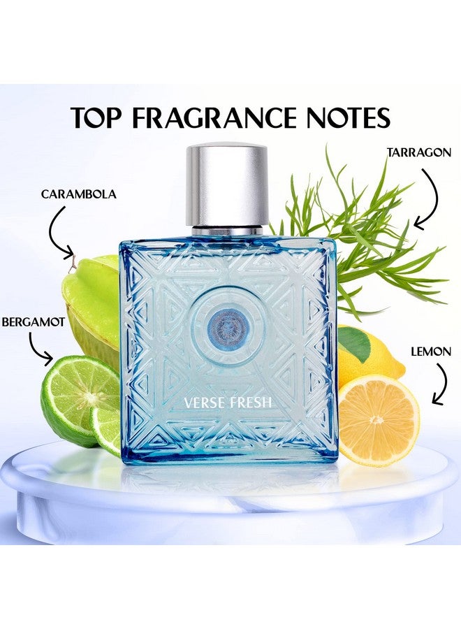 NovoGlow NovoGlow Verse Fresh for Men - 3.4 Fl Oz Eau De Parfum Spray for Men - Long Lasting Citrusy Floral & Woodsy Fragrance Smell Fresh All Day Long Gift for Men for All Occasions 